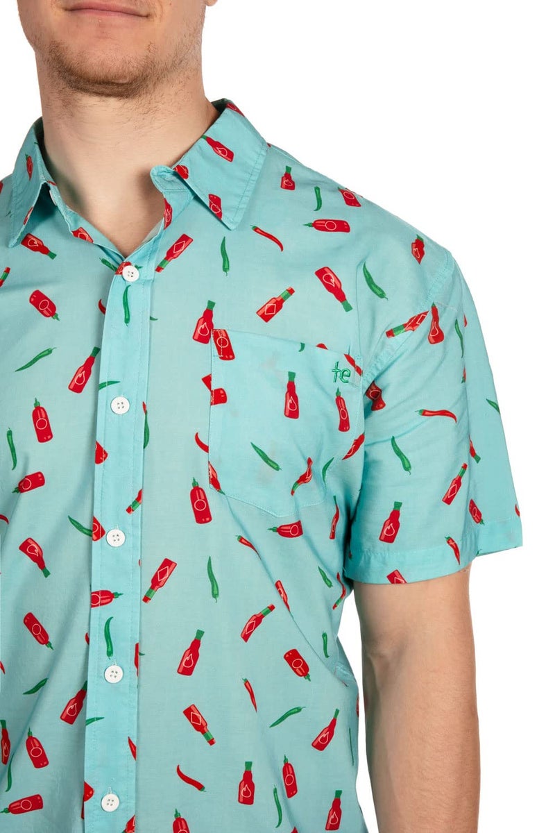 Tipsy Elves Blue Hot Sauce Summer Hawaiian Shirts for Men - Casual Beach & Summer Party Shirts for Men - Stretch Fabric with Modern Fit - Fun Design for Parties & Vacation - Medium - Image 4